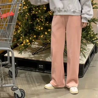 Cozy Velvet Fleece-Lined Corduroy Wide Pants, Corduroy Elastic Waist Pants, Ribbed Fleece-Lined Training Pants