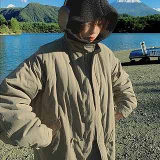 Fuji Long Fishtail Padded Field Jacket Dog Parka String Padded High Neck Long Padded Jacket Winter Field Jacket Oversized Unisex Couple Look Plus Size