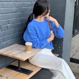 Ediming Wool Loose Fit Round Neck Knit