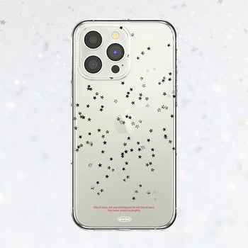 Lara Star Glitter Pink Lettering Transparent iPhone Case