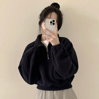 Swing-Around~ Fleece Half-Zip Crop Sweatshirt