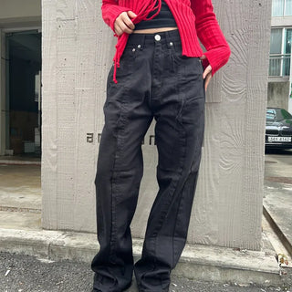 patch cotton denim pants