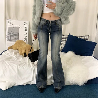 [FW New Arrival/Slim Fit] Keyring Low-Waist Cut-Out Bootcut Denim Long Pants