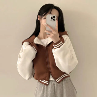 Oversized Cuteness Limitless, Raglan Color Block Two-Way Zip-Up Hooded Jumper