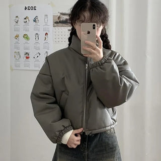 Valance Leather Crop Padded Jacket