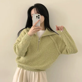 Flowing Avant-garde Fit Raglan Half-Zip Collar Long Sleeve Knit