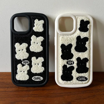 Fluffy Sheepskin Rabbit Color Block Embroidery Bumper iPhone Case