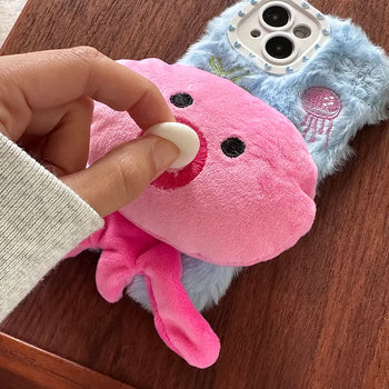 Pink Octopus 3D Plush Toy Furry iPhone Case