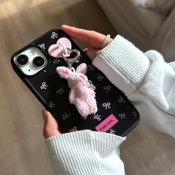 Heart Ring Pink Rabbit Ribbon Pattern Color Block iPhone Case