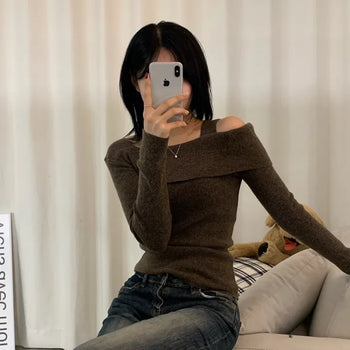 [Delicate Fit/Winter Ver.] Basic One-Off Shoulder Knit (4 colors)
