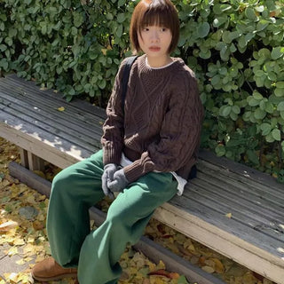 Okabe cable knit round neck sweater