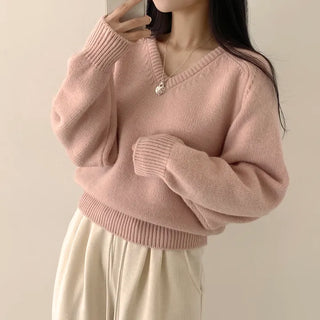 Raglan Wool V-neck Loose Long Sleeve Knit Full of Delicacy