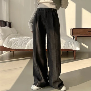 Perfect Coverage for Bold Figures! High-Waisted Two-Pintuck Wide Fleece-lined Slacks