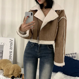[Thick/Warm/No Shedding] Goddess Shearling Basic Suede Crop Shearling Jacket (3 colors)