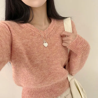 Great Colors, Heathered Wool V-Neck Crop Long Sleeve Knit