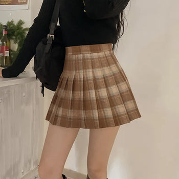 School Wool Check Mini Pleated Skirt