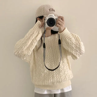 Full of Loveliness, Cable Knit Round Loose Long Sleeve Knit