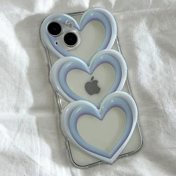 Blue Bee Three Heart 3D Transparent Jelly iPhone Case