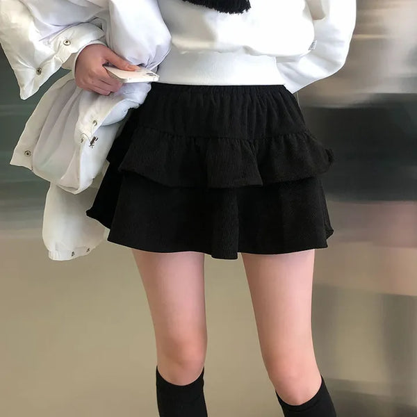 Winty Corduroy Tiered Shorts Mini Skirt