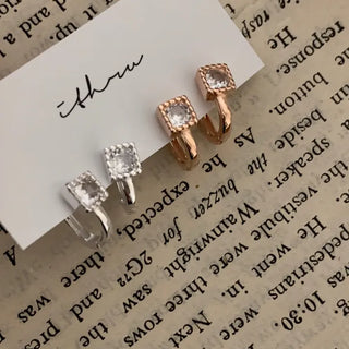 Square Cubic One-Touch Earrings Silver Rose Gold