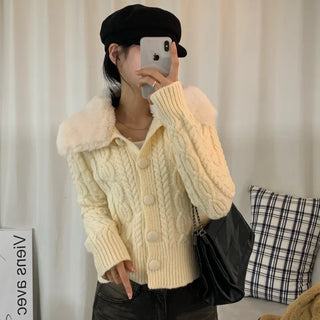 [No Shedding] Mink Fur Cable Knit Zip-up