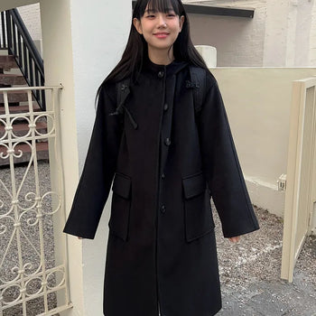 Ribbon Hooded Long Coat