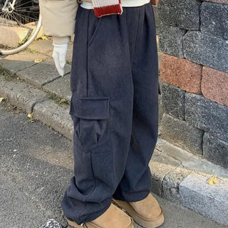 (Sheepskin/Fleece) Corduroy Cargo String Pants