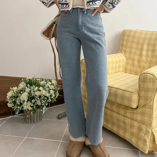 Mild Cotton Fleece Lined Straight Semi-Wide Pants