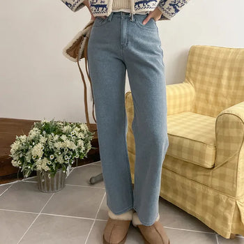 Mild Cotton Fleece Lined Straight Semi-Wide Pants