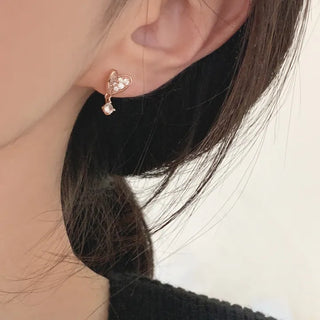 Cubic Heart Fold Dangling Earrings Silver Rose Gold
