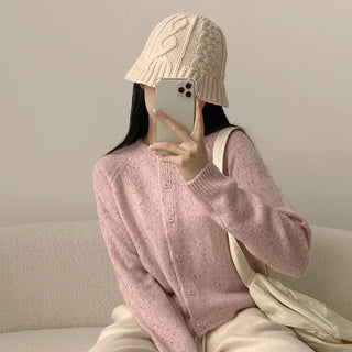 Delicate Cookies & Cream Raglan Round Long Sleeve Knit Cardigan