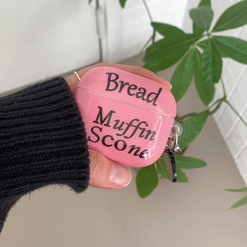 Muffin Pink Lettering Keyring Set Simple AirPods Case