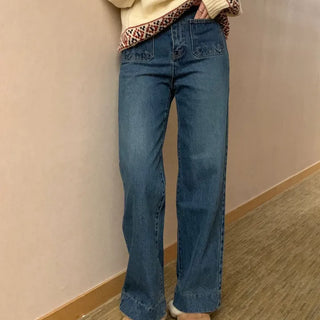 Milton Dark Blue Semi-Wide Straight Pocket Denim Pants