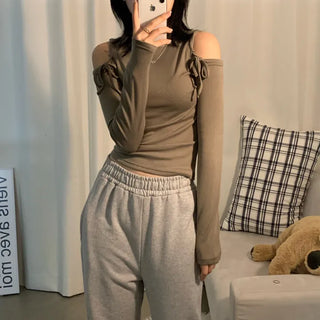 [Fleece-lined / Thick!] Harley Off-shoulder Shoulder Cutout Strap Turtleneck (3 colors)