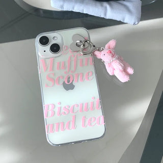 Levi Rabbit Keyring Set Pink Lettering Transparent iPhone Case