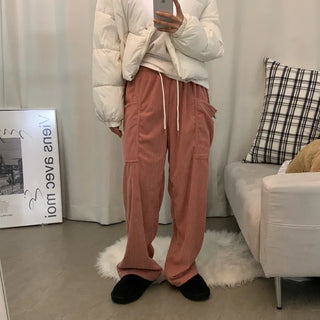 [Two-way ver./Fleece-lined] Corduroy Big Pocket Drawstring Training Long Pants (4 colors)