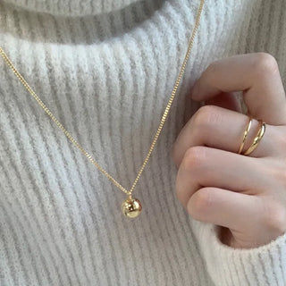 Round Ball Pendant Long Chain Necklace Silver Gold