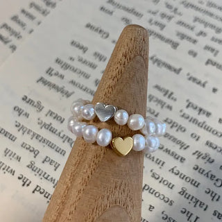Heart Freshwater Pearl Layered Ring Urethane Cord Banding