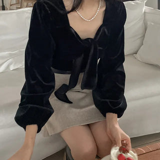 Merry Tie Velvet Blouse