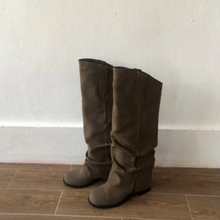Suede Shirred Long Boots (2 colors)