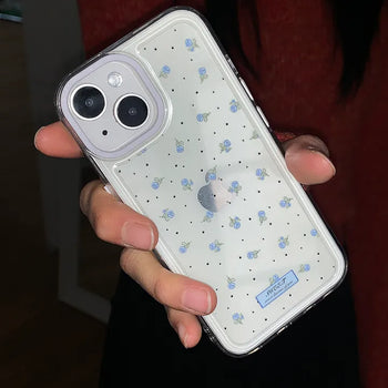 Daisy Blue Flower Pattern Transparent iPhone Case