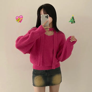 Full of delicate charm, Wool Choker Muffler V-neck Loose Long Sleeve Knit