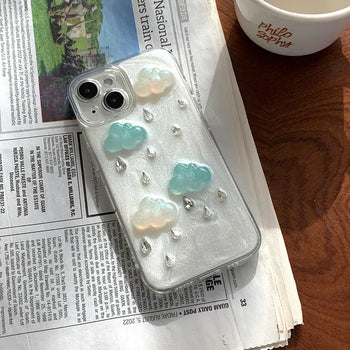 3D Rain Cloud Glossy Transparent Resin Full Cover iPhone Case