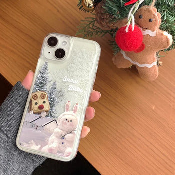 Snow Winter Vibe Rabbit Moving Shaker Jelly iPhone Case