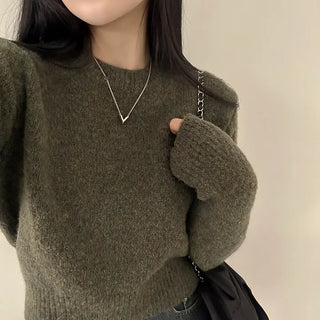 Wool Heather Round Cropped Long Sleeve Knit