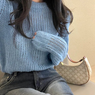 Hermohair Wool Round Neck Mesh Knit
