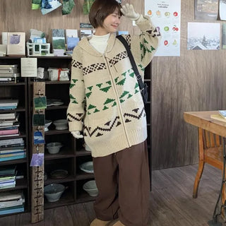 (Wool 20%) Kide Oversized Cowichan Cardigan