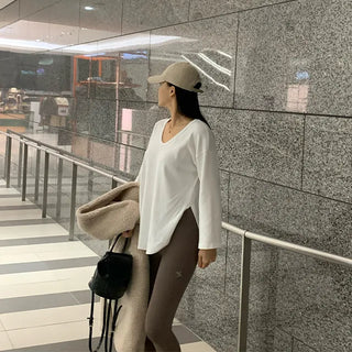 Fleece-lined long-sleeve layered basic t-shirt