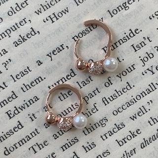 Rose Gold Pearl Triple Ball One-Touch Earrings