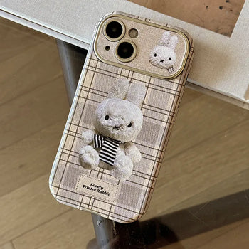 Miffy Rabbit Doll Check Pattern Leather iPhone Case